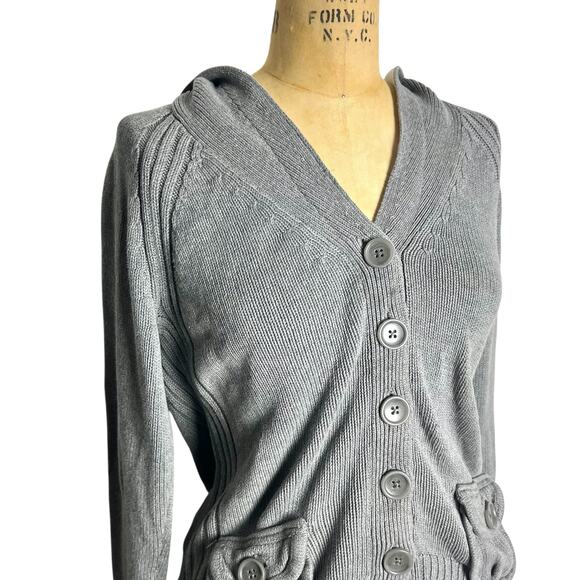 Vintage Old Navy Gray Button Hoodie Cardigan Cotton Sweater M - Picture 5 of 7